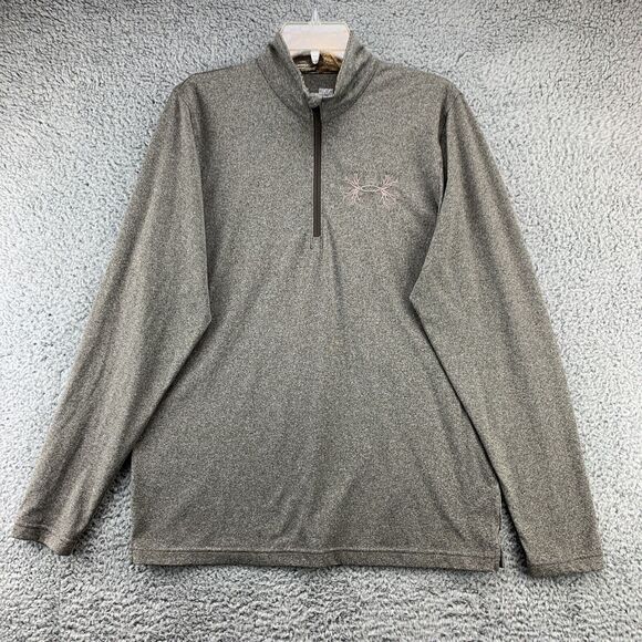 Under Armour Mens Loose Fit Heat Gear Medium 13/4 Zip Gray Pullover Long Sleeve - Picture 2 of 12